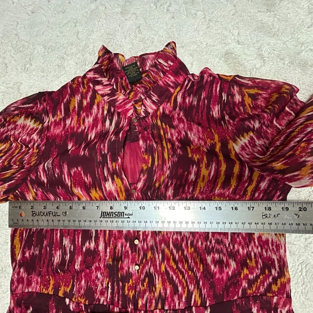 House of Harlow 1960 Mockneck Tiered Ruffle Mini Dress 4 Red Printed Lightweight - Picture 8 of 9